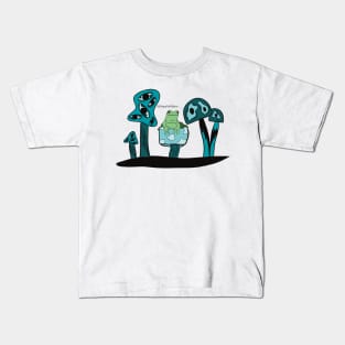 Frog and blue mushrooms Kids T-Shirt